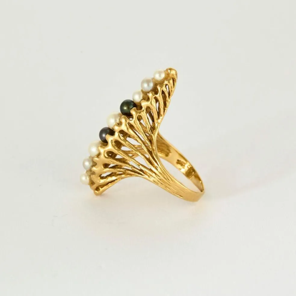 Bague or jaune et perles