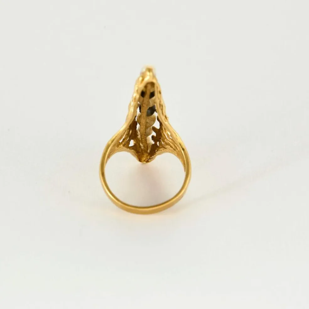 Bague or jaune et perles