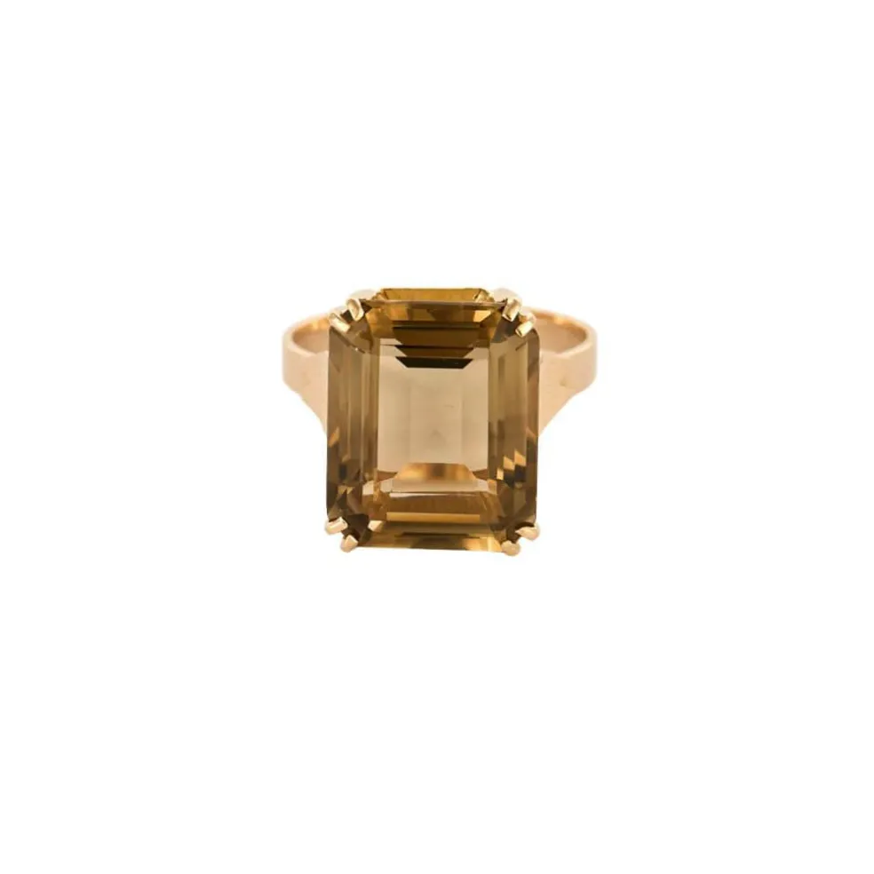 Bague or jaune et quartz fumé