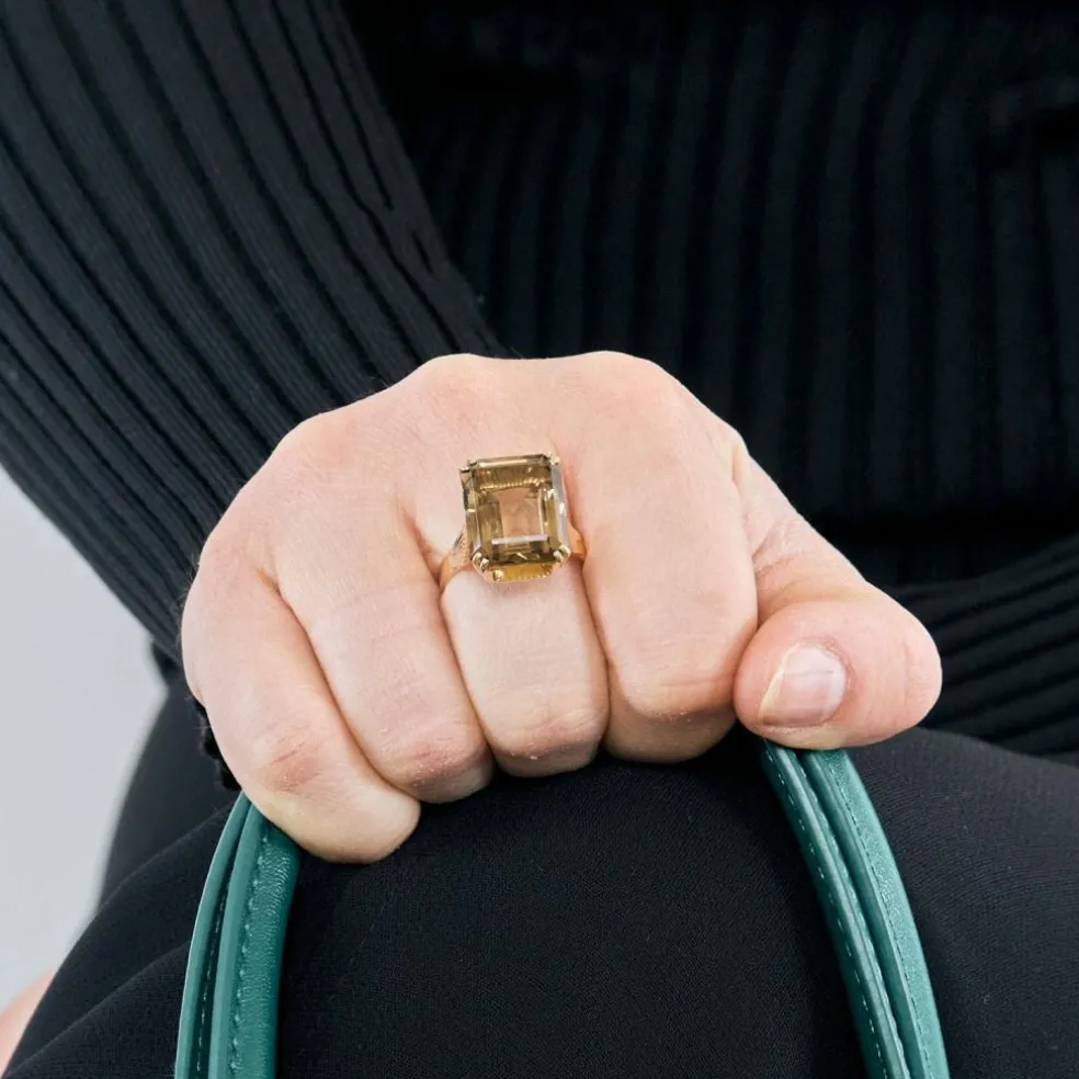 Bague or jaune et quartz fumé