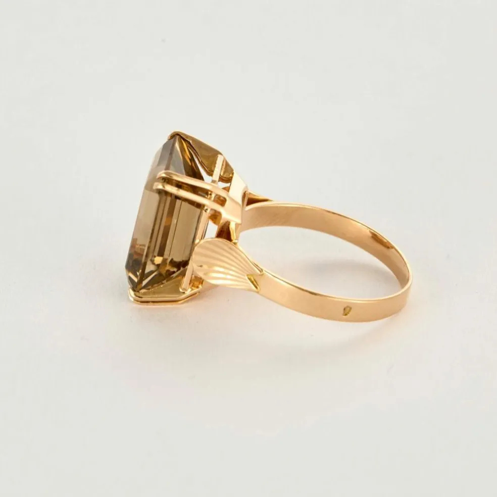 Bague or jaune et quartz fumé