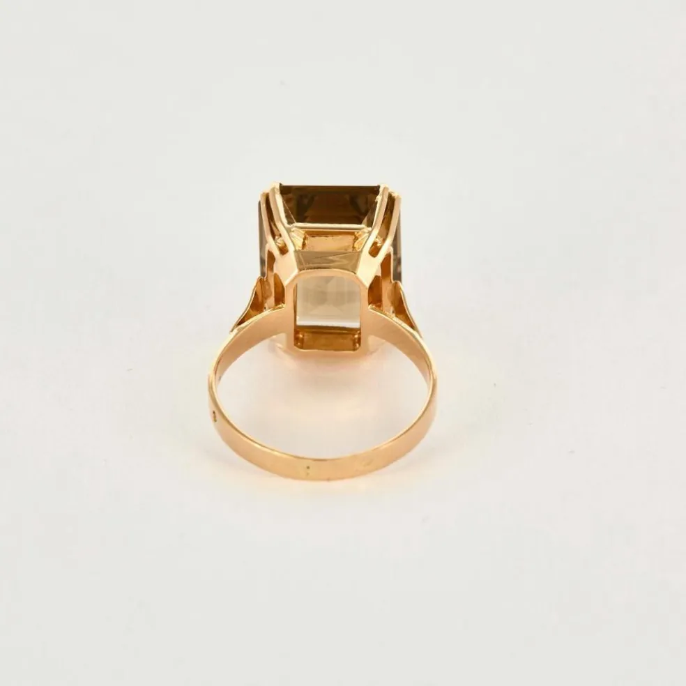 Bague or jaune et quartz fumé
