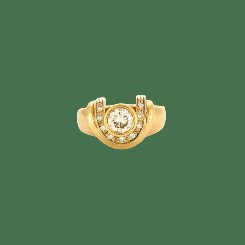 Bague or jaune fer à cheval et diamant