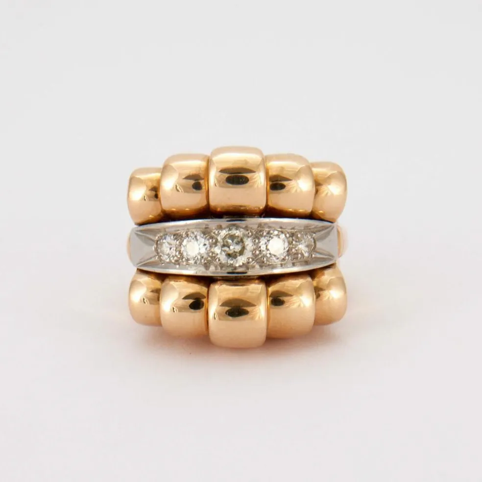 Bague Or Jaune Godronné Diamants