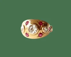 Bague or jaune 18K - Diamants et rubis