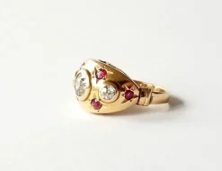 Bague or jaune 18K - Diamants et rubis