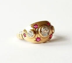 Bague or jaune 18K - Diamants et rubis