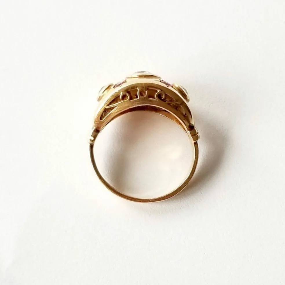 Bague or jaune 18K - Diamants et rubis
