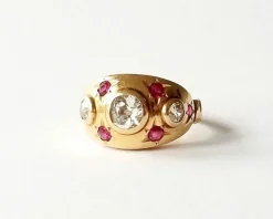 Bague or jaune 18K - Diamants et rubis