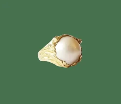 Bague or jaune 18k - Perle Mabé et diamant