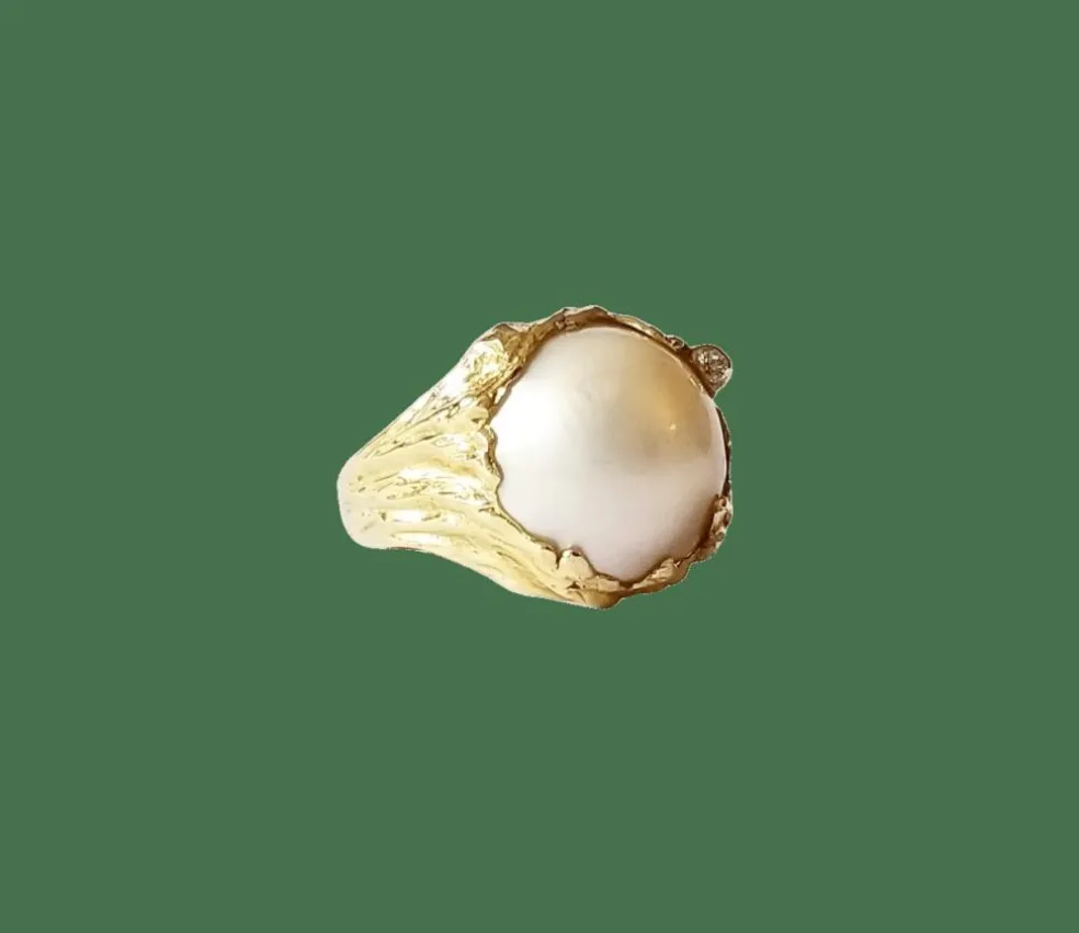 Bague or jaune 18k - Perle Mabé et diamant