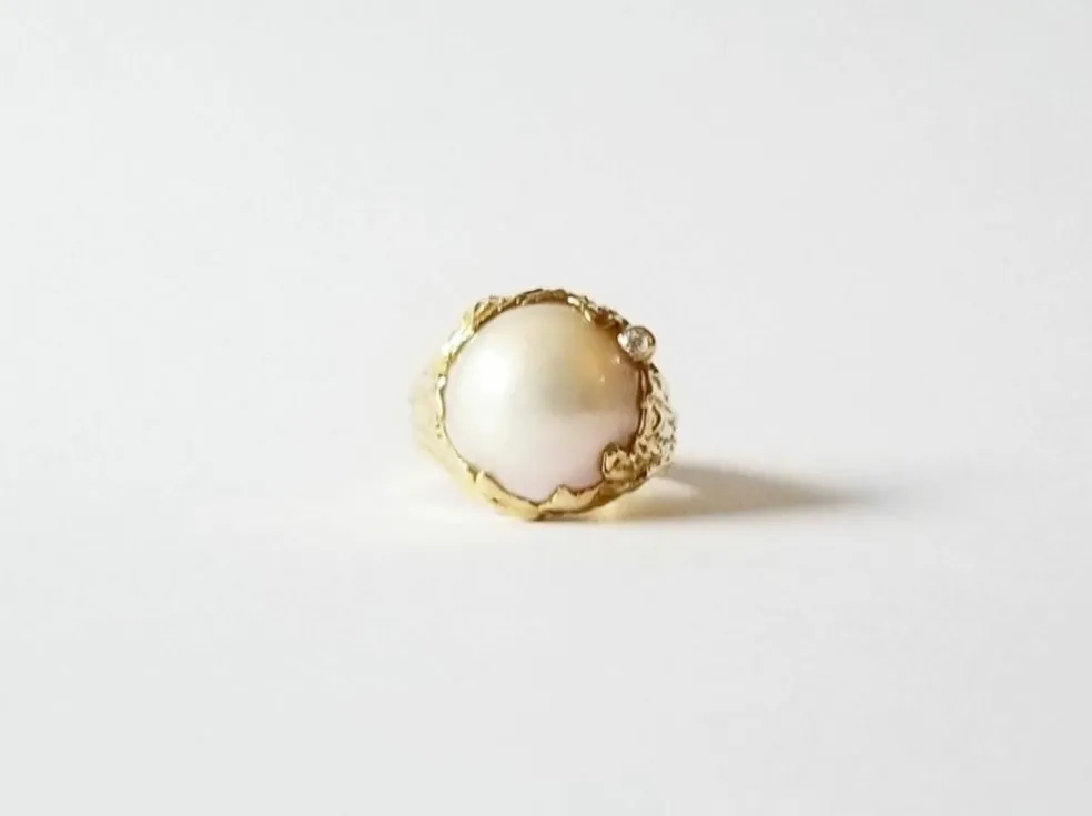 Bague or jaune 18k - Perle Mabé et diamant