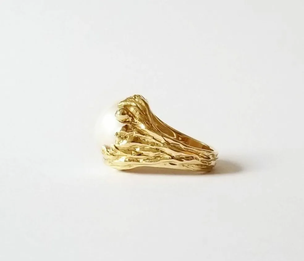 Bague or jaune 18k - Perle Mabé et diamant