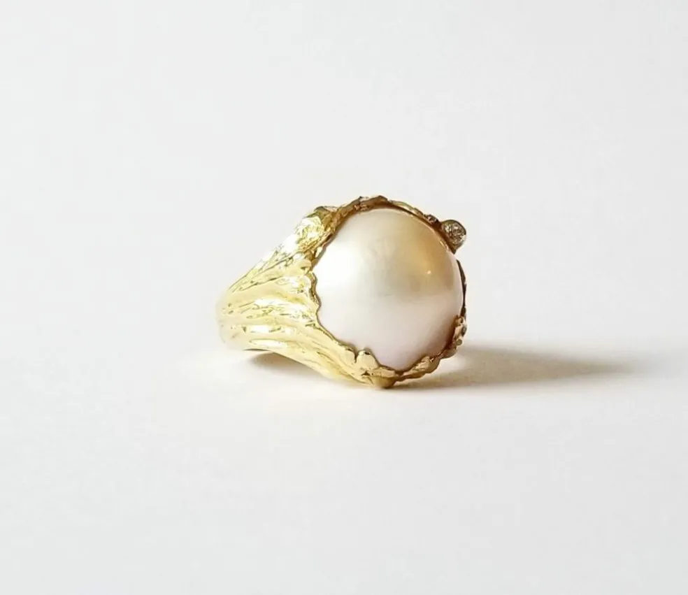 Bague or jaune 18k - Perle Mabé et diamant