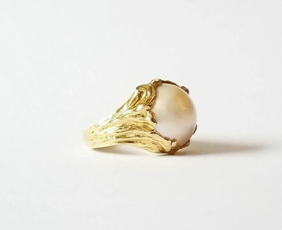 Bague or jaune 18k - Perle Mabé et diamant