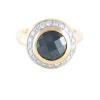 BAGUE OR JAUNE 14K HEMATITE DIAMANTS ET MOISSANITES