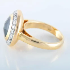 BAGUE OR JAUNE 14K HEMATITE DIAMANTS ET MOISSANITES