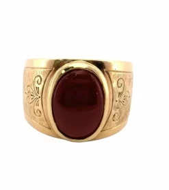 Bague or jaune massif, cornaline ovale