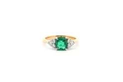 Bague or jaune émeraude 1,24cts et diamants