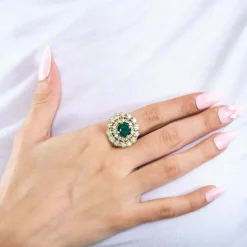 Bague or jaune émeraude 3cts et diamants 4cts