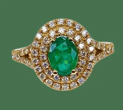 Bague or jaune émeraude et diamants