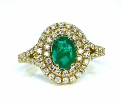 Bague or jaune émeraude et diamants