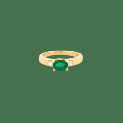 Bague or jaune émeraude ovale et diamants