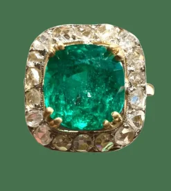 bague or jaune émeraude pavage diamants