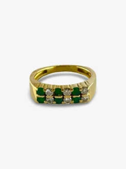 Bague or jaune émeraudes et diamants