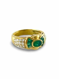 Bague or jaune émeraudes et diamants