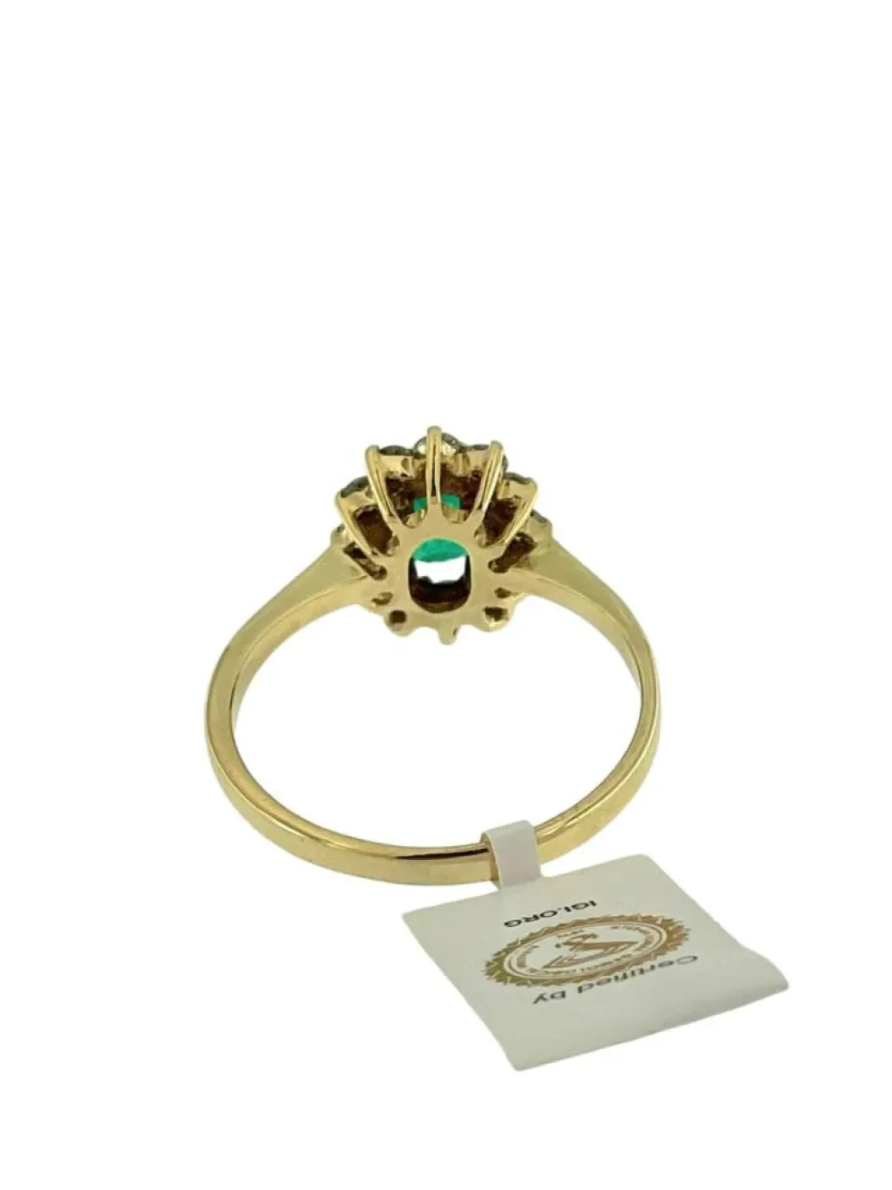 Bague or jaune émeraudes et diamants certificat IGI