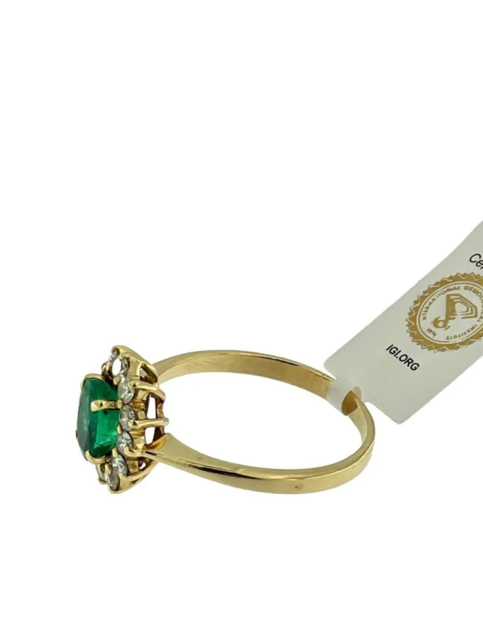 Bague or jaune émeraudes et diamants certificat IGI