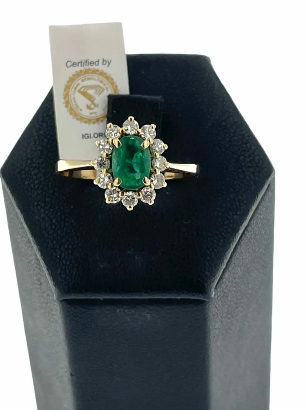 Bague or jaune émeraudes et diamants certificat IGI