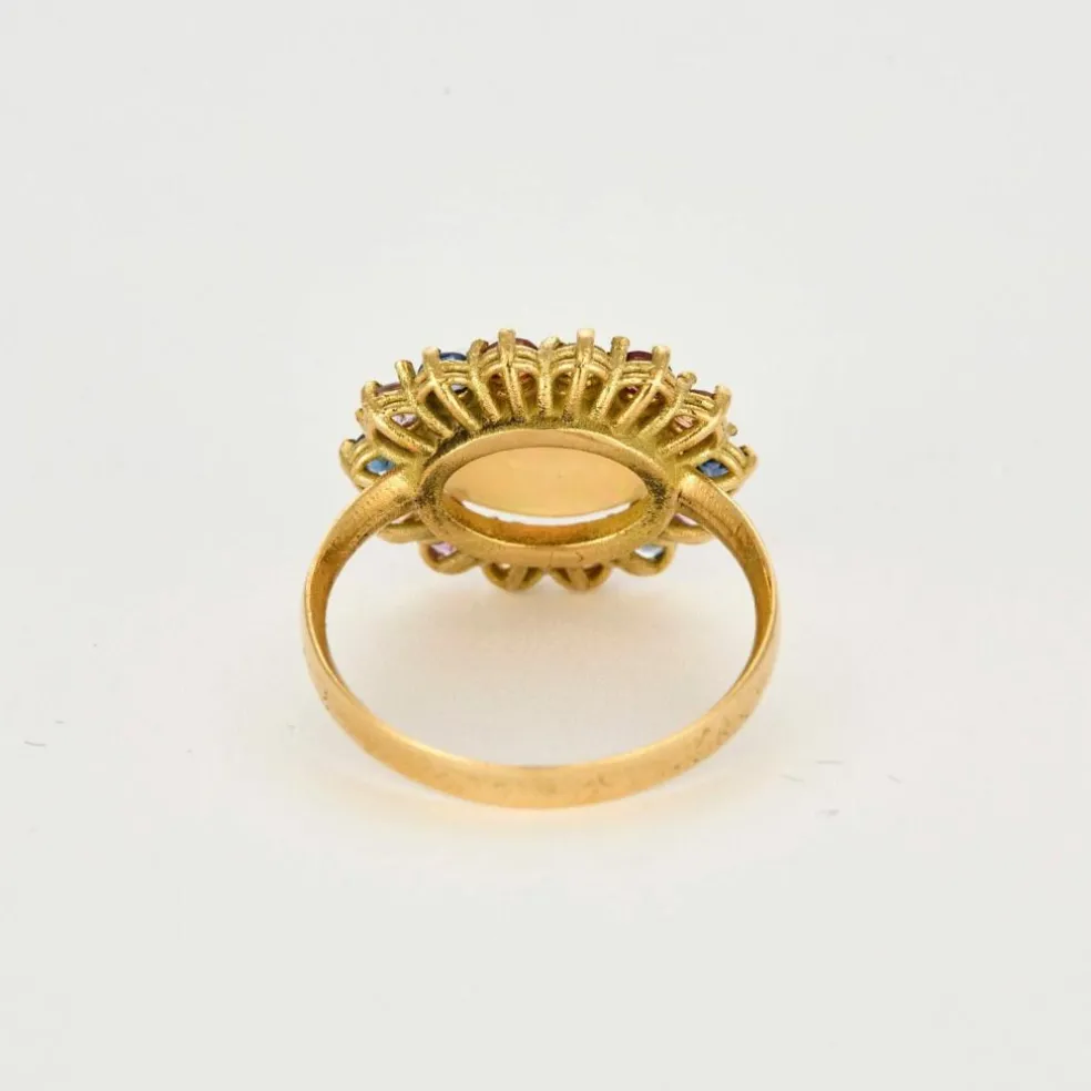 Bague or jaune, opale 5cts, saphirs multicolores