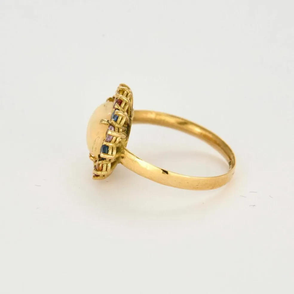 Bague or jaune, opale 5cts, saphirs multicolores