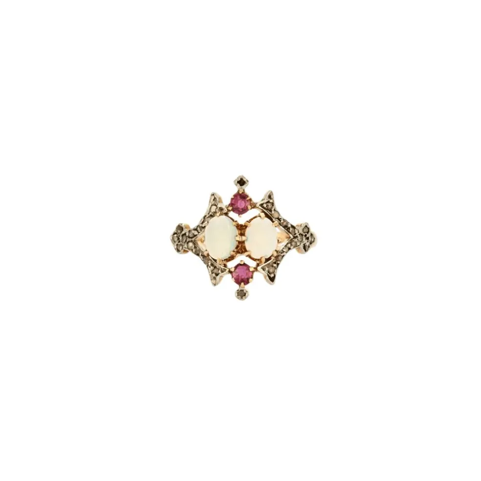 Bague OR JAUNE, OPALE et RUBIS
