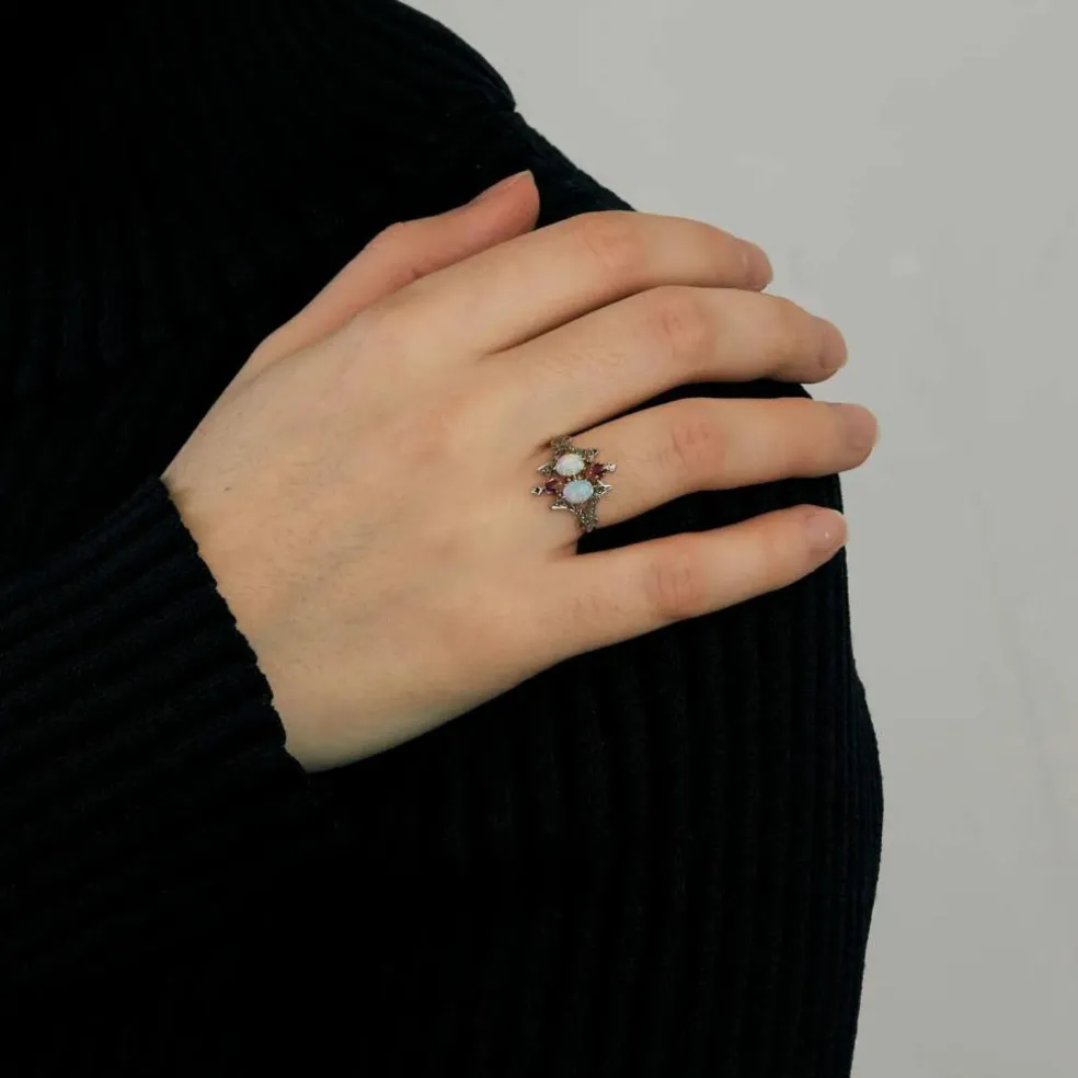 Bague OR JAUNE, OPALE et RUBIS