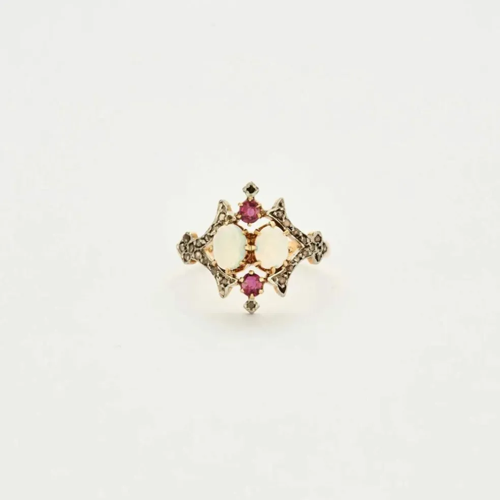 Bague OR JAUNE, OPALE et RUBIS