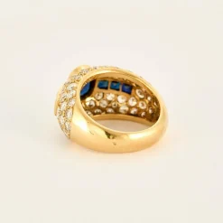 Bague or jaune pavage diamants saphirs