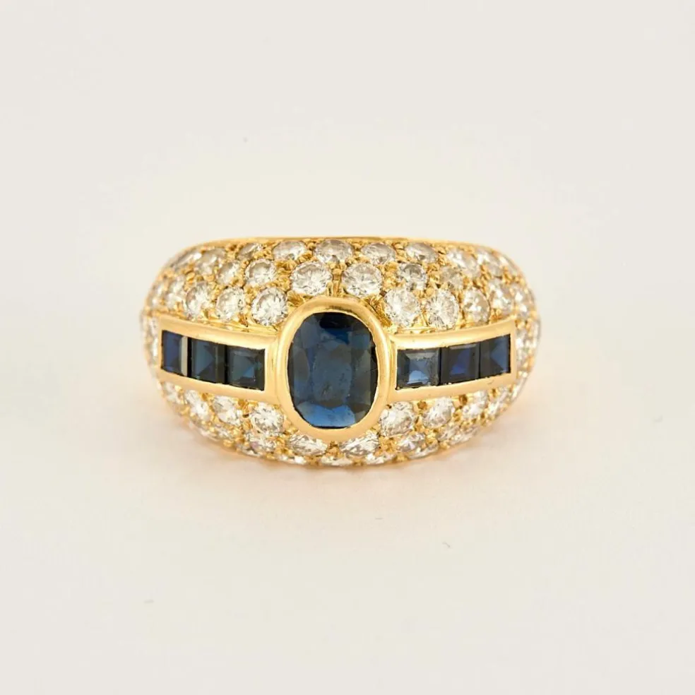 Bague or jaune pavage diamants saphirs