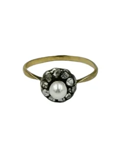 Bague or jaune perlé diamants