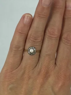 Bague or jaune perlé diamants