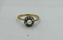 Bague or jaune perlé diamants