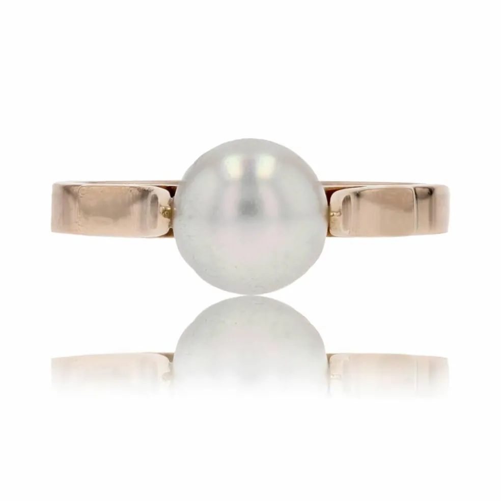 Bague or jaune perle de culture solitaire