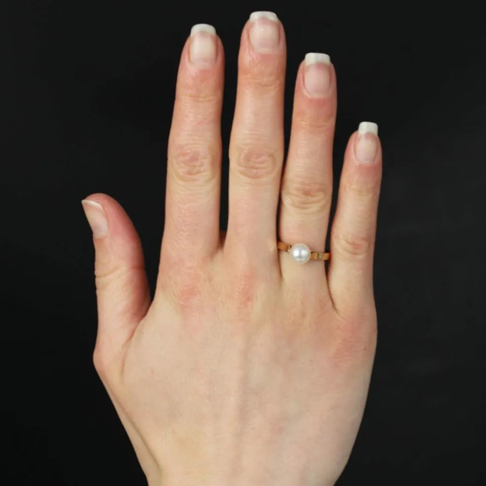 Bague or jaune perle de culture solitaire