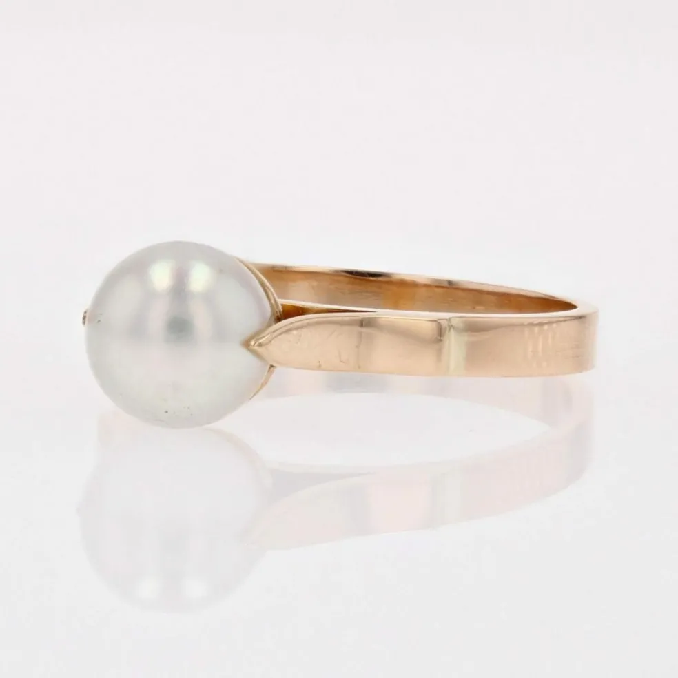 Bague or jaune perle de culture solitaire