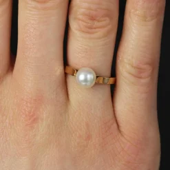 Bague or jaune perle de culture solitaire