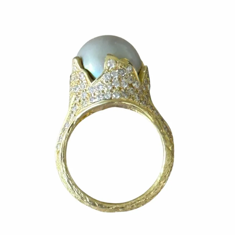 Bague or jaune perle de Tahiti diamants