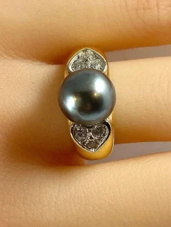 Bague or jaune, perle de Tahiti et diamants