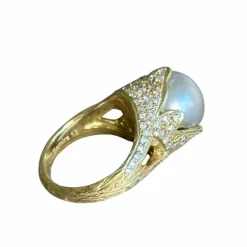 Bague or jaune perle de Tahiti diamants